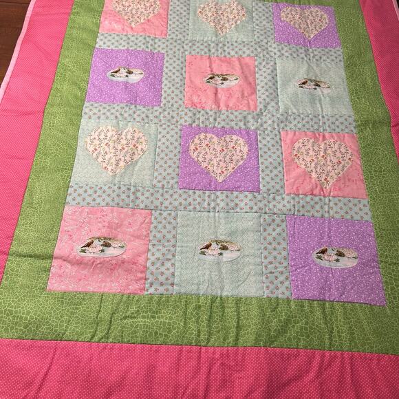 Little Kittens Kitty Garden Cotton Crib Throw Quilt 33x40 Handmade Country
